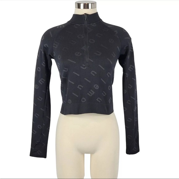 Lululemon Rest Less Cropped Half Zip size 6 in Logo Letter Black/Graphite Grey. - Picture 3 of 8